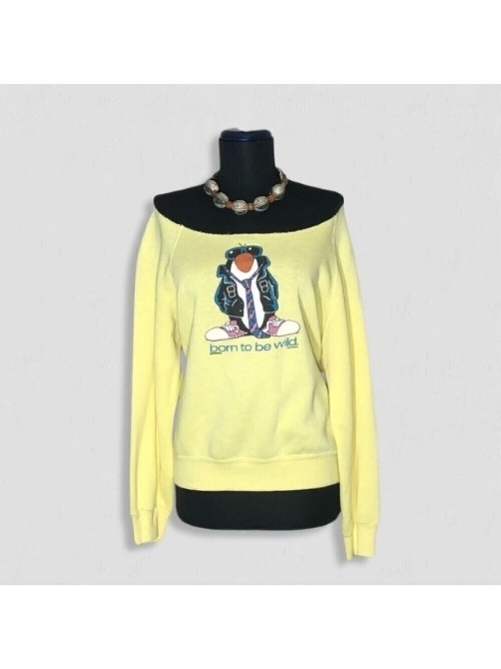vintage 90s Y2K sweatshirt “Born to Be Wild" penguin graphic boho grunge whimsy